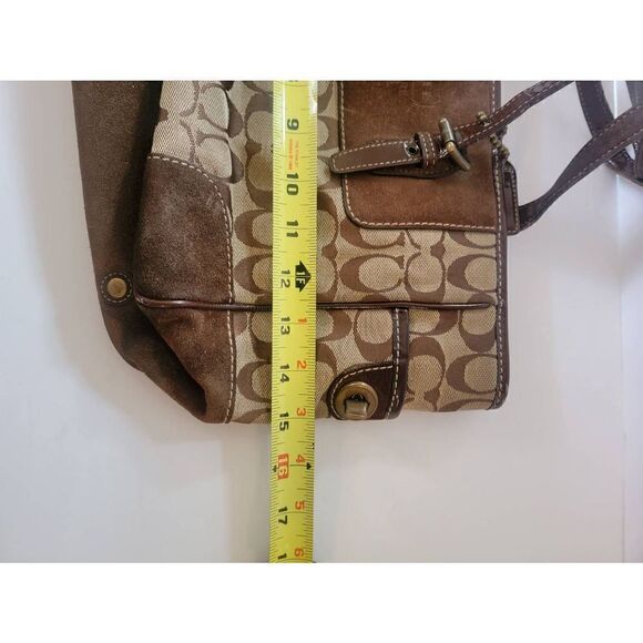 Coach Leatherware Women's Brown Signature Canvas Suede Trim Shoulder Bag - Picture 8 of 10